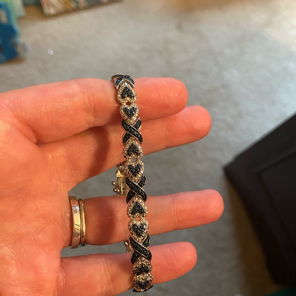 Silver plated blue and diamond tennis bracelet